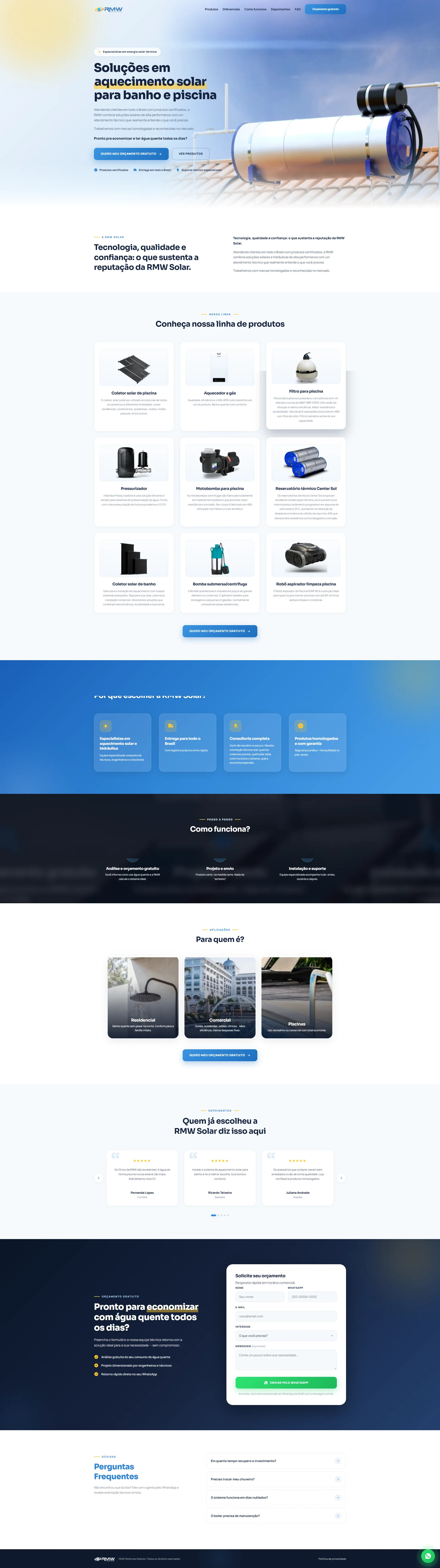 Visão completa da landing page da RMW Solar.