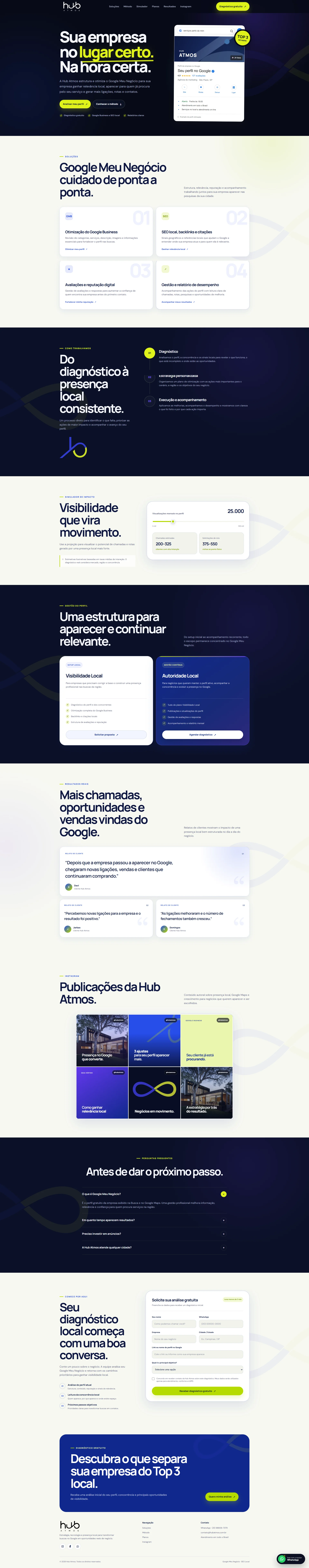 Visão completa da landing page da Hub Atmos.